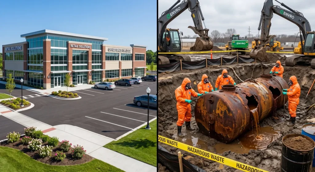 Environmental Site Assessment testing for underground storage tank leaks on a Wisconsin commercial property.